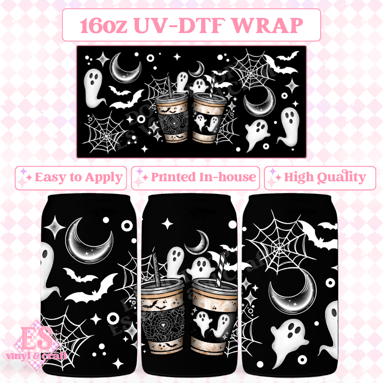 Spooky Coffee (White) - 16oz Beer Can / Libbey UV-DTF image 0