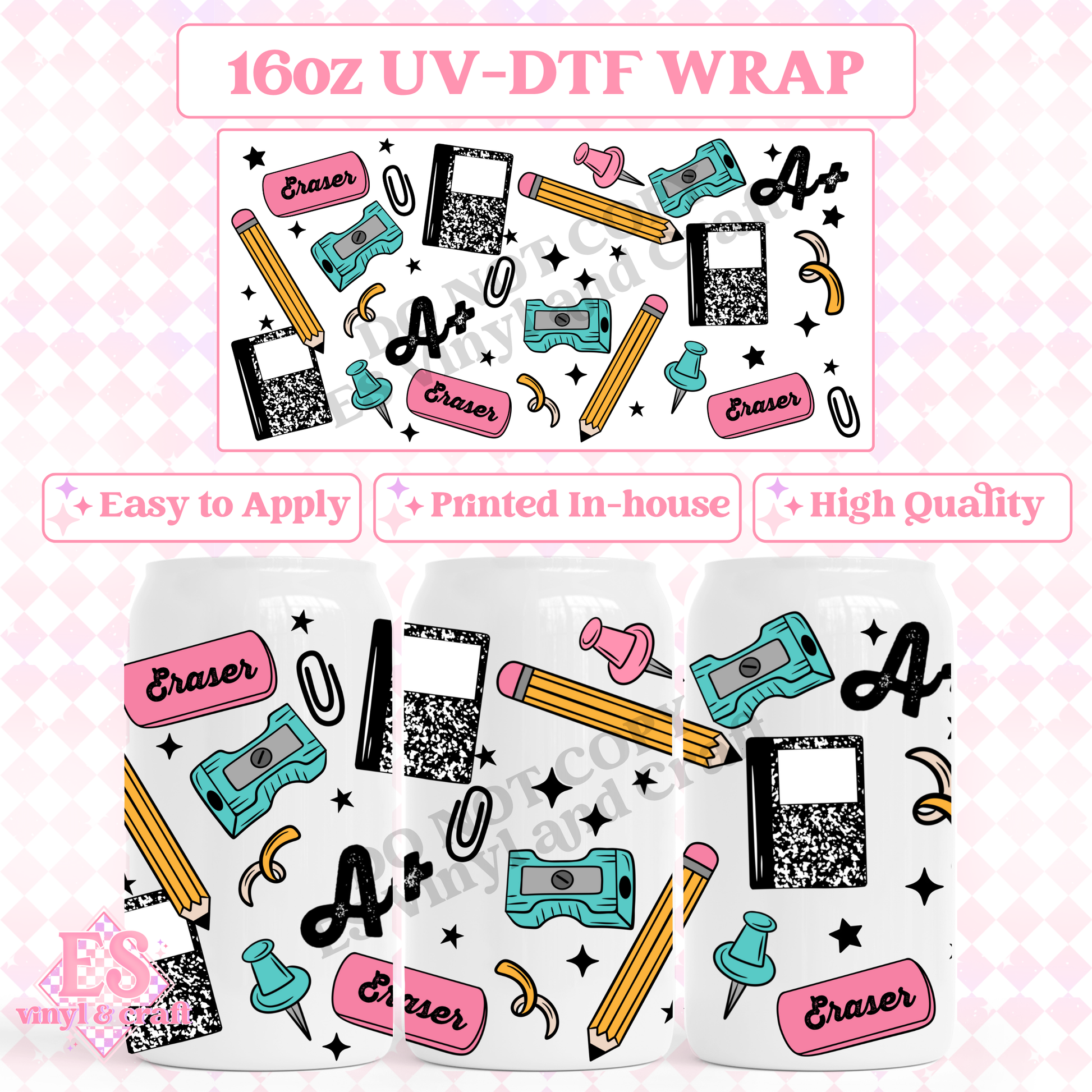 School Supplies - 16oz Beer Can / Libbey UV-DTF Transfer image 0