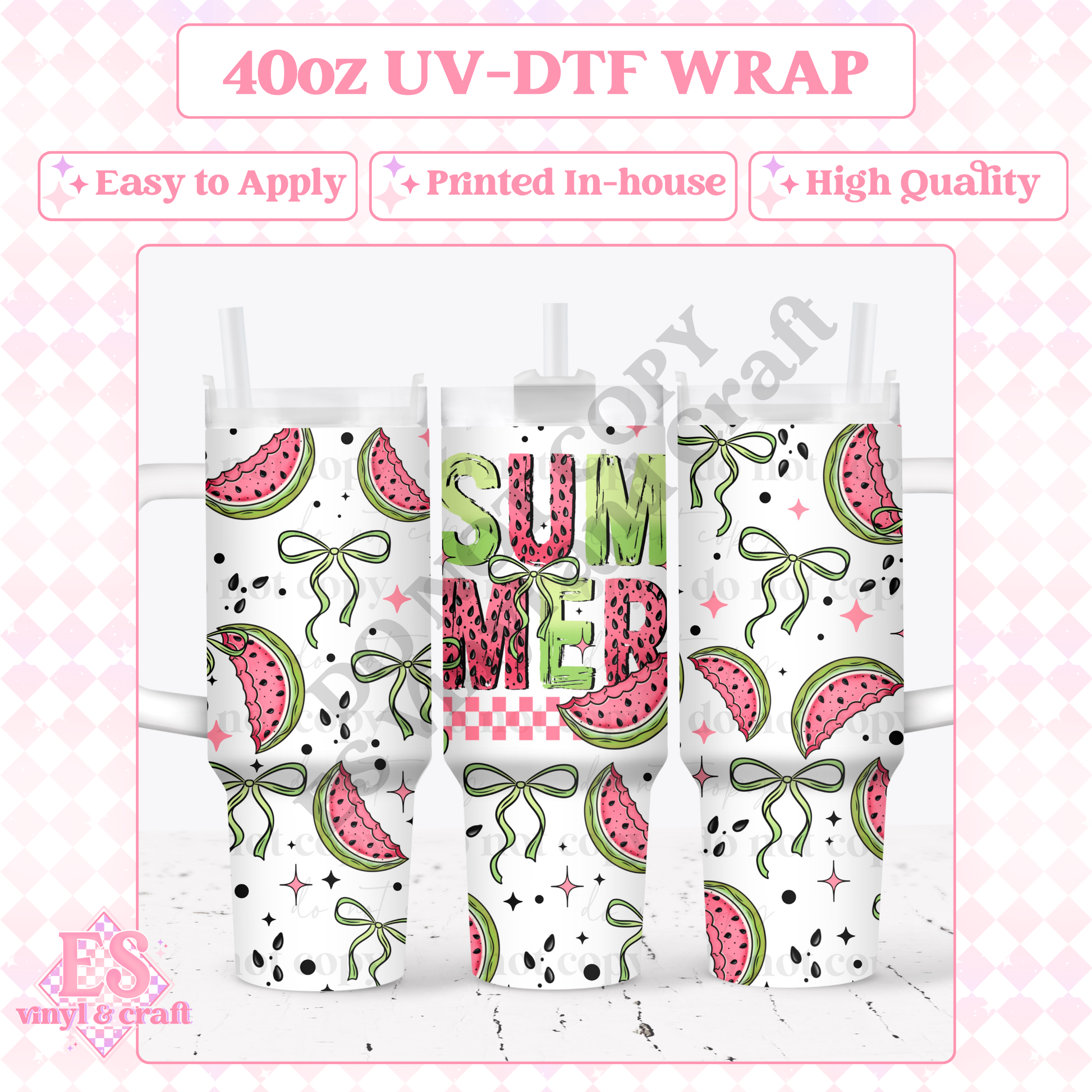 Watermelon Summer - 40oz Tumbler Wraps - UV-DTF (2 Wraps - Top and Bo image 0