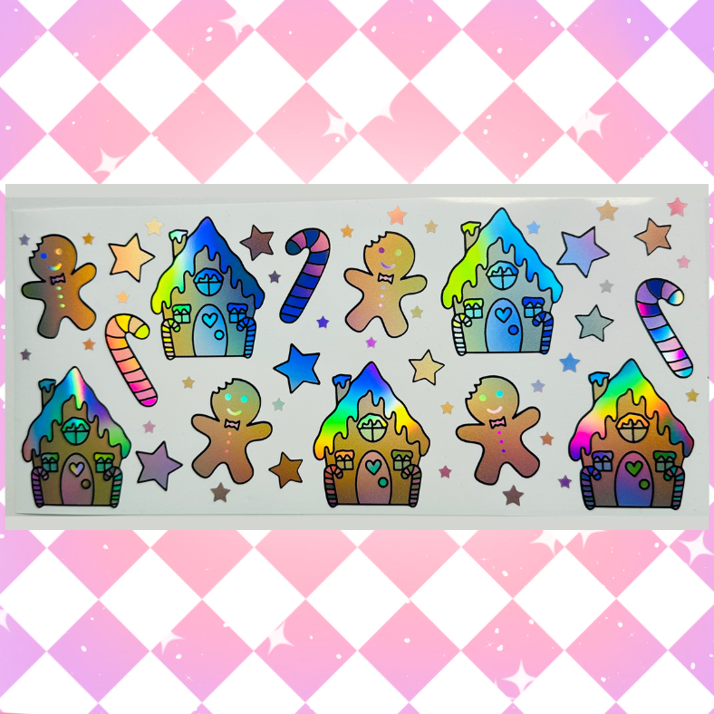 Gingerbread House Pink Edition - 16oz Beer / Libbey Can Wrap Holographic Vinyl image 1