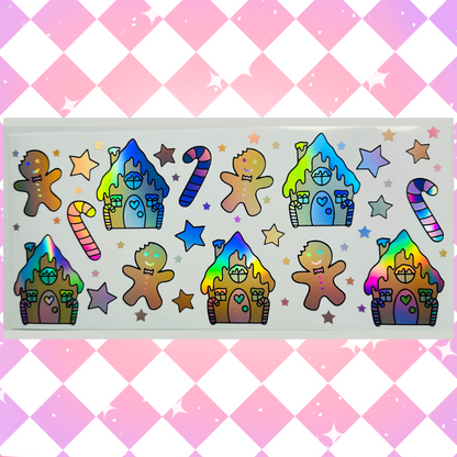Gingerbread House Pink Edition - 16oz Beer / Libbey Can Wrap Holographic Vinyl image 1