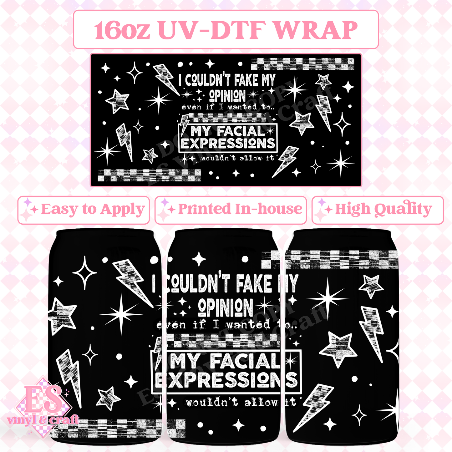 Facial Expressions (White Elements) - 16oz Beer Can / Libbey UV-DTF Tran image 0