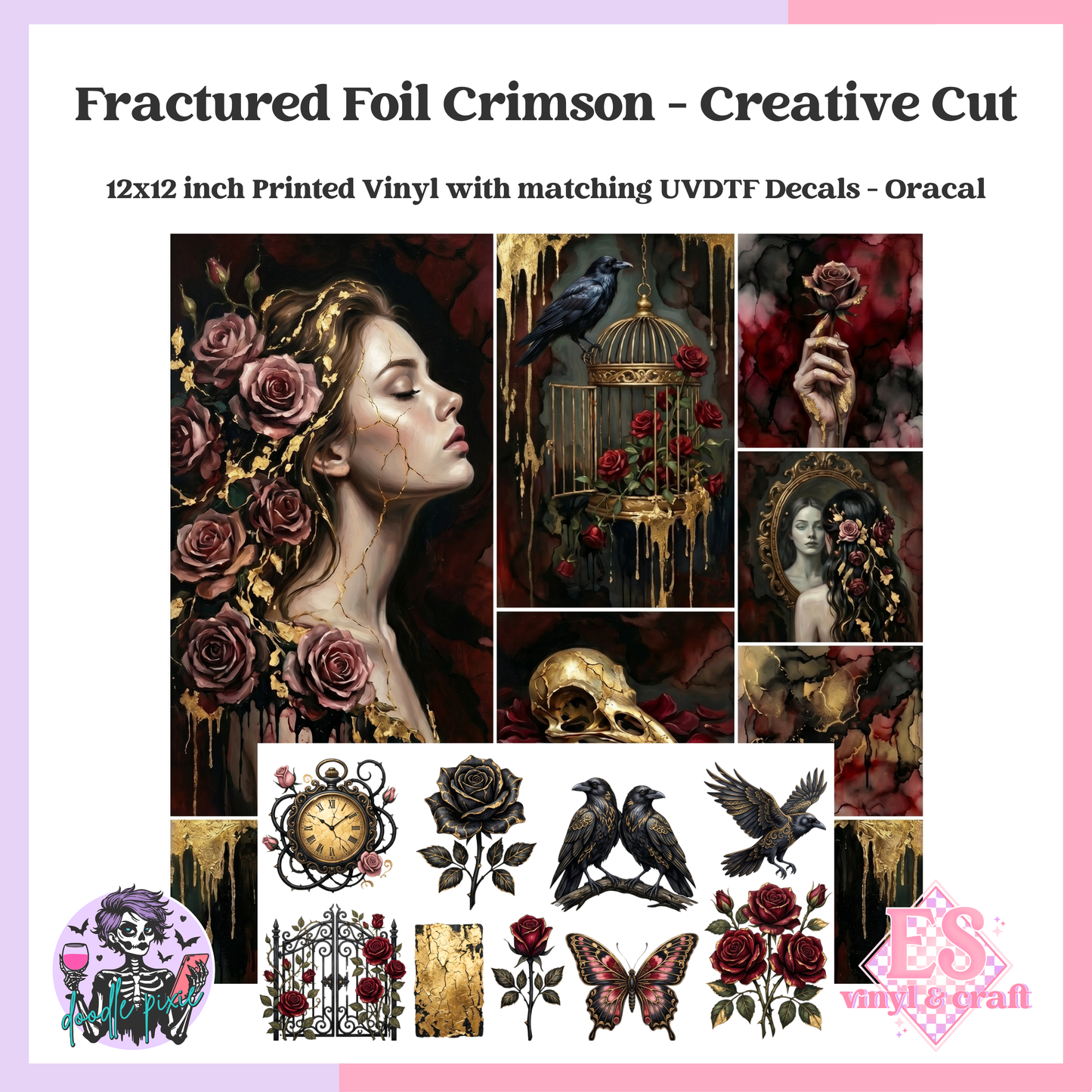 Fractured Foil Crimson - 12" x 12" Printed Vinyl and UVDTF Decal