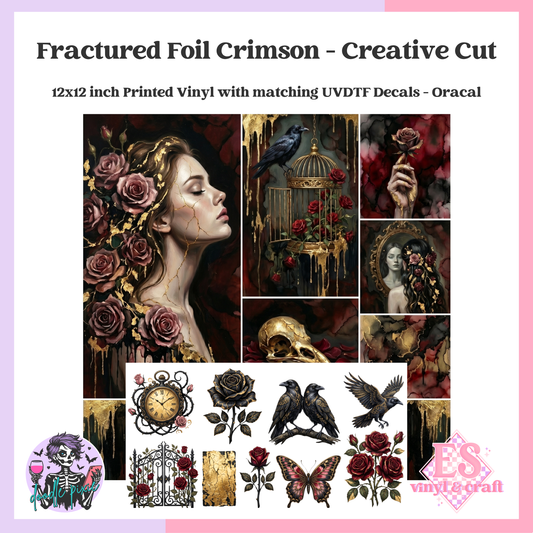 Fractured Foil Crimson - 12" x 12" Printed Vinyl and UVDTF Decal