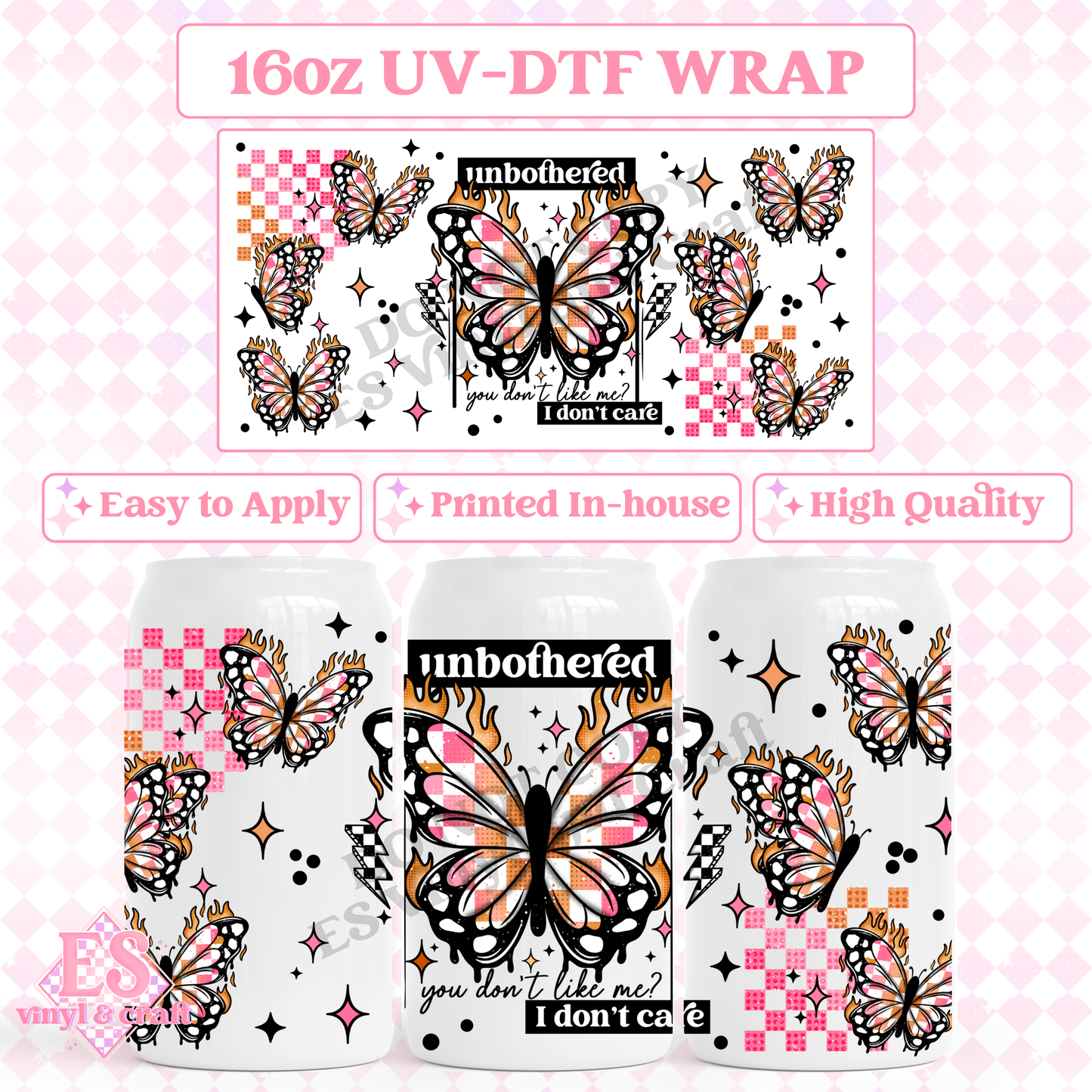 Unbothered - 16oz Beer Can / Libbey UV-DTF Transfer image 0
