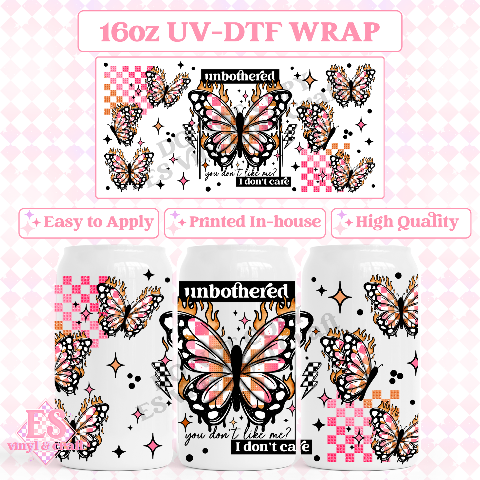 Unbothered - 16oz Beer Can / Libbey UV-DTF Transfer image 0