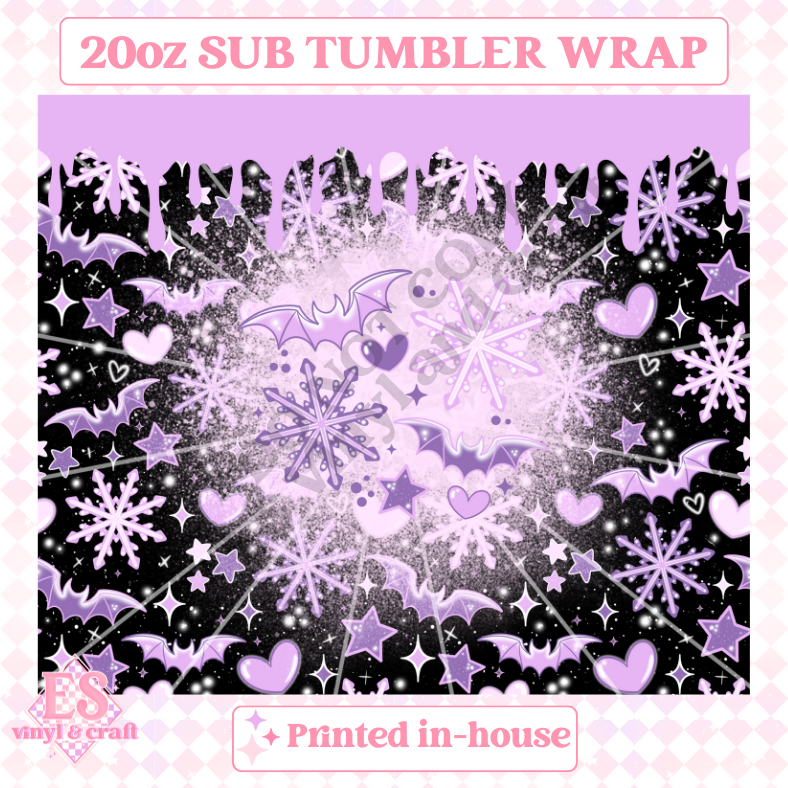 Purple Bats - Full 20oz Tumbler Sublimation Ready Print image 1