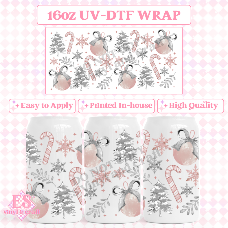 Pink Christmas - 16oz Beer Can / Libbey UV-DTF Transfer image 0