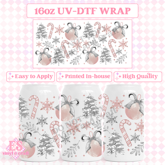 Pink Christmas - 16oz Beer Can / Libbey UV-DTF Transfer image 0