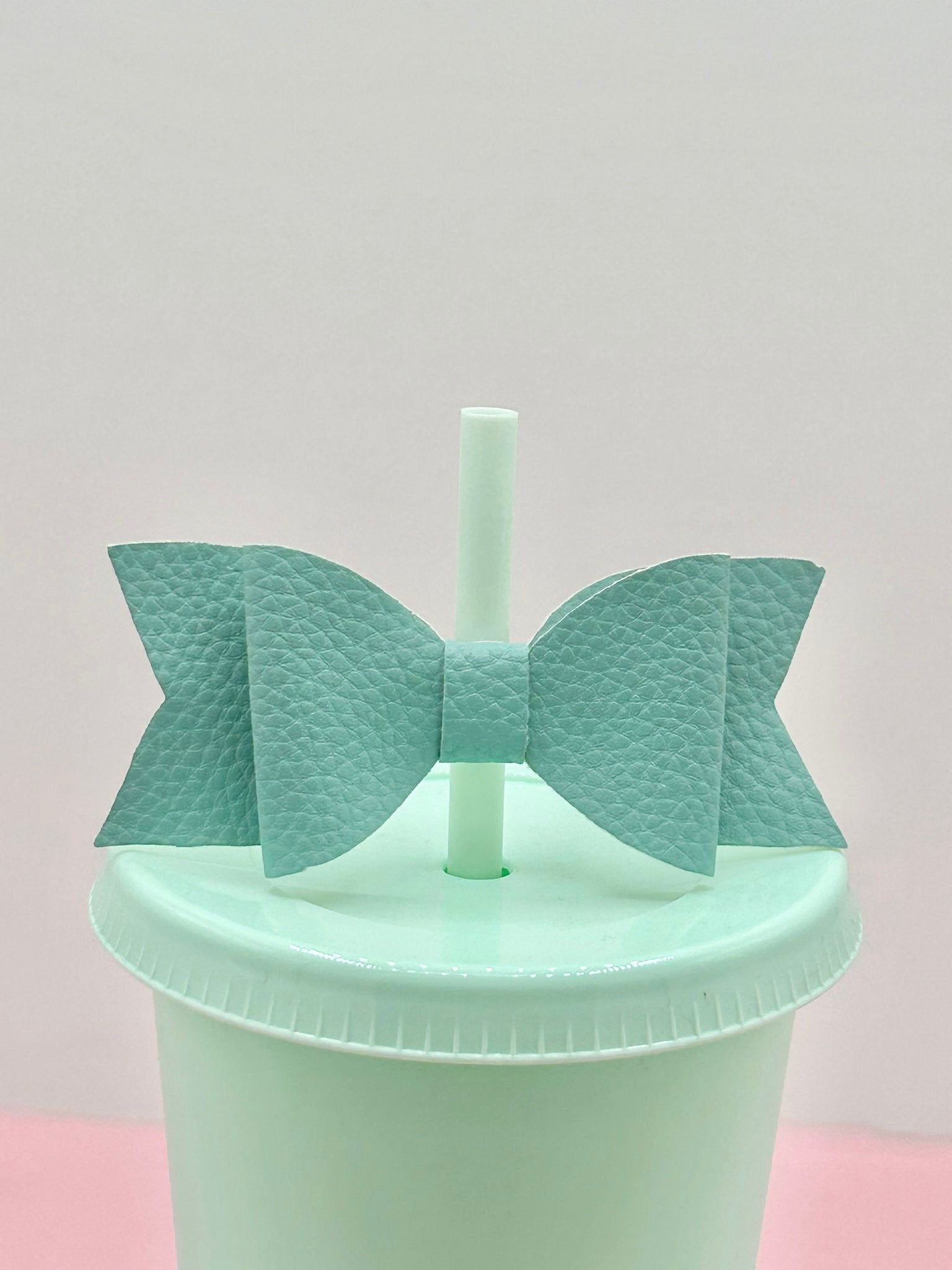 Bow Straw Topper - Faux Leather Mint image 0