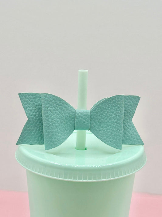 Bow Straw Topper - Faux Leather Mint image 0