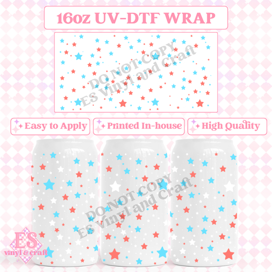 Stars - 16oz Beer Can / Libbey UV-DTF Transfers image 0