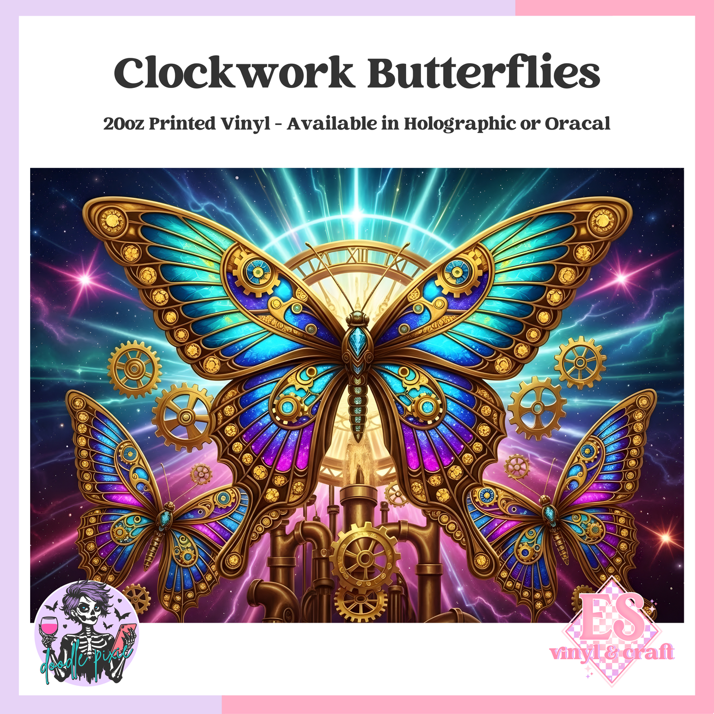Clockwork Butterfly - 20oz Printed Tumbler Self Adhesive Vinyl image 0