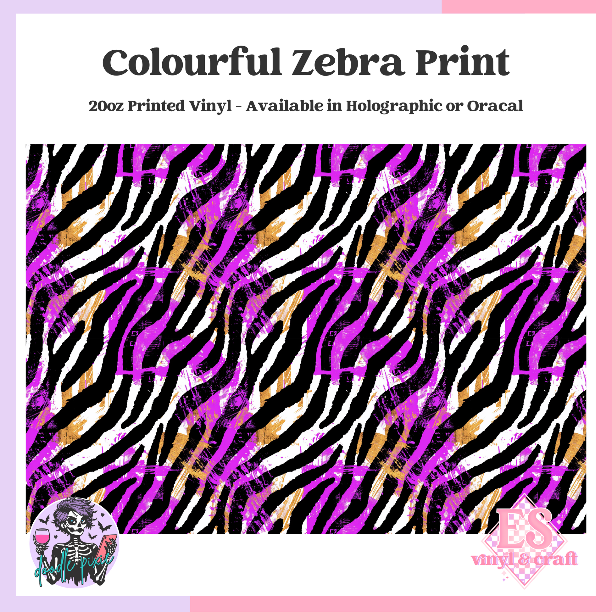 Colourful Zebra Print - 20oz Printed Tumbler Self Adhesive Vinyl image 0
