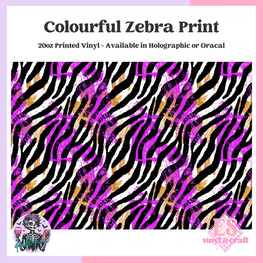 Colourful Zebra Print - 20oz Printed Tumbler Self Adhesive Vinyl image 0
