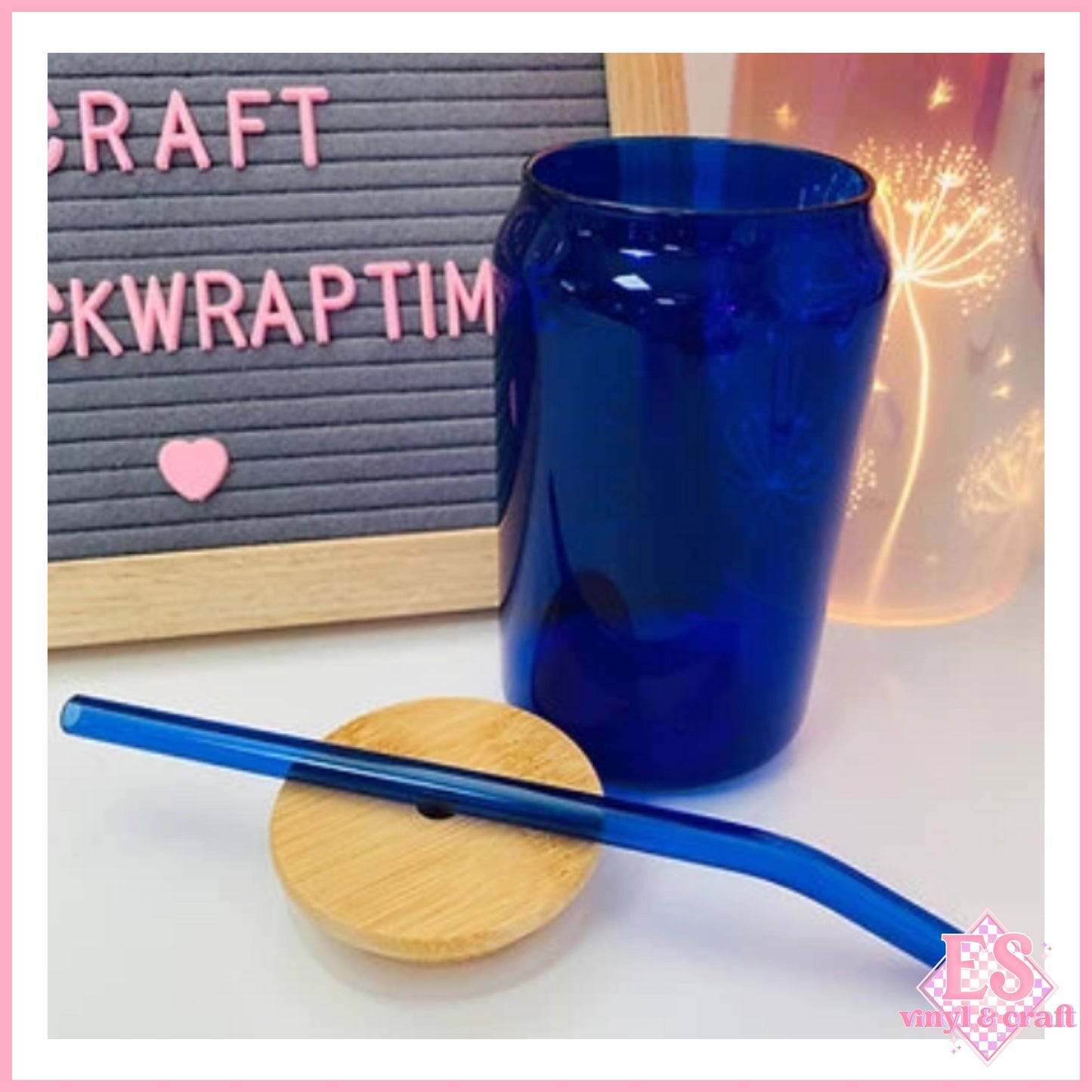 13oz Blue Beer Can Glass with Matching Glass Straw