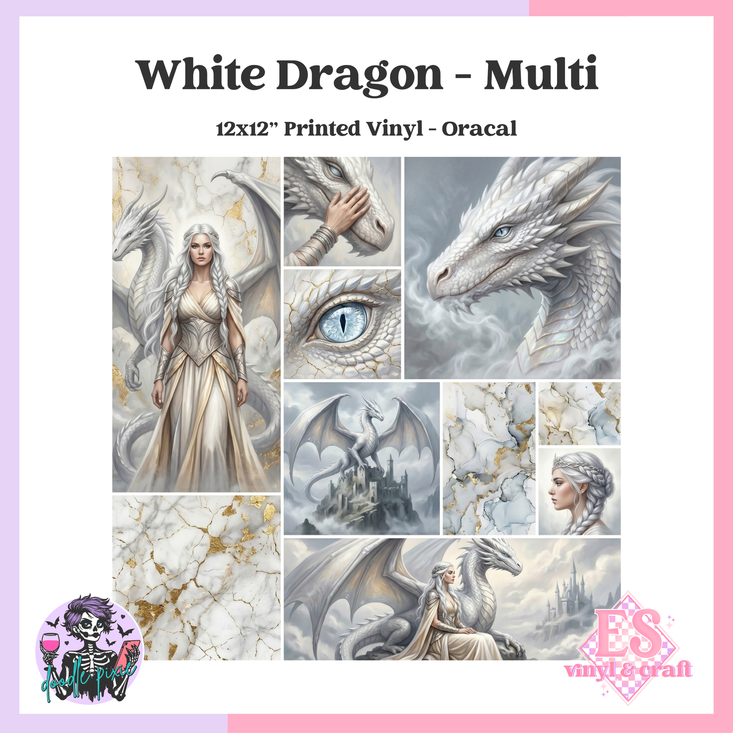 White Dragon - Multi - 12" x 12" Printed Vinyl