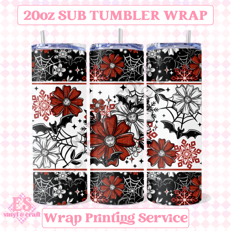 Bat Christmas Florals - Full 20oz Tumbler Sublimation Ready Print image 0