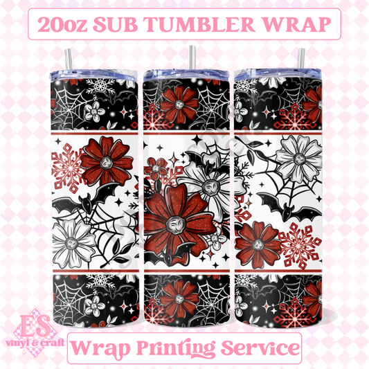 Bat Christmas Florals - Full 20oz Tumbler Sublimation Ready Print image 0