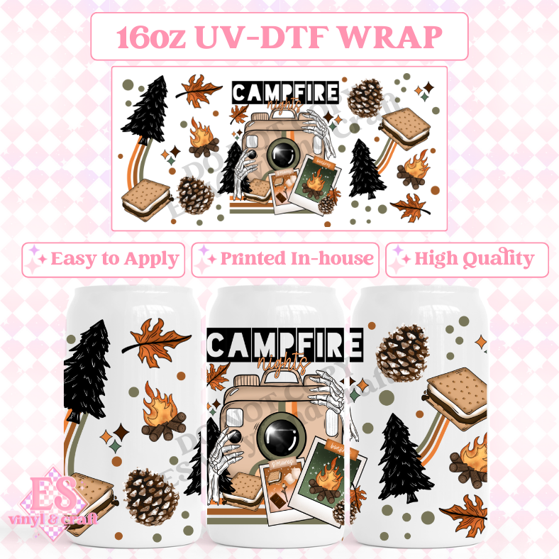 Campfire Camera - 16oz Beer Can / Libbey UV-DTF Transfer image 0