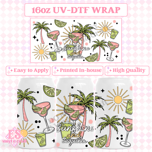 Sunshine and Tequila - 16oz Beer Can / Libbey UV-DTF Transfer image 0