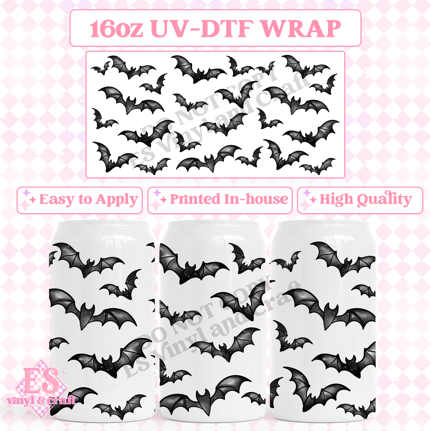 Bats - 16oz Beer Can / Libbey UV-DTF Transfer image 0