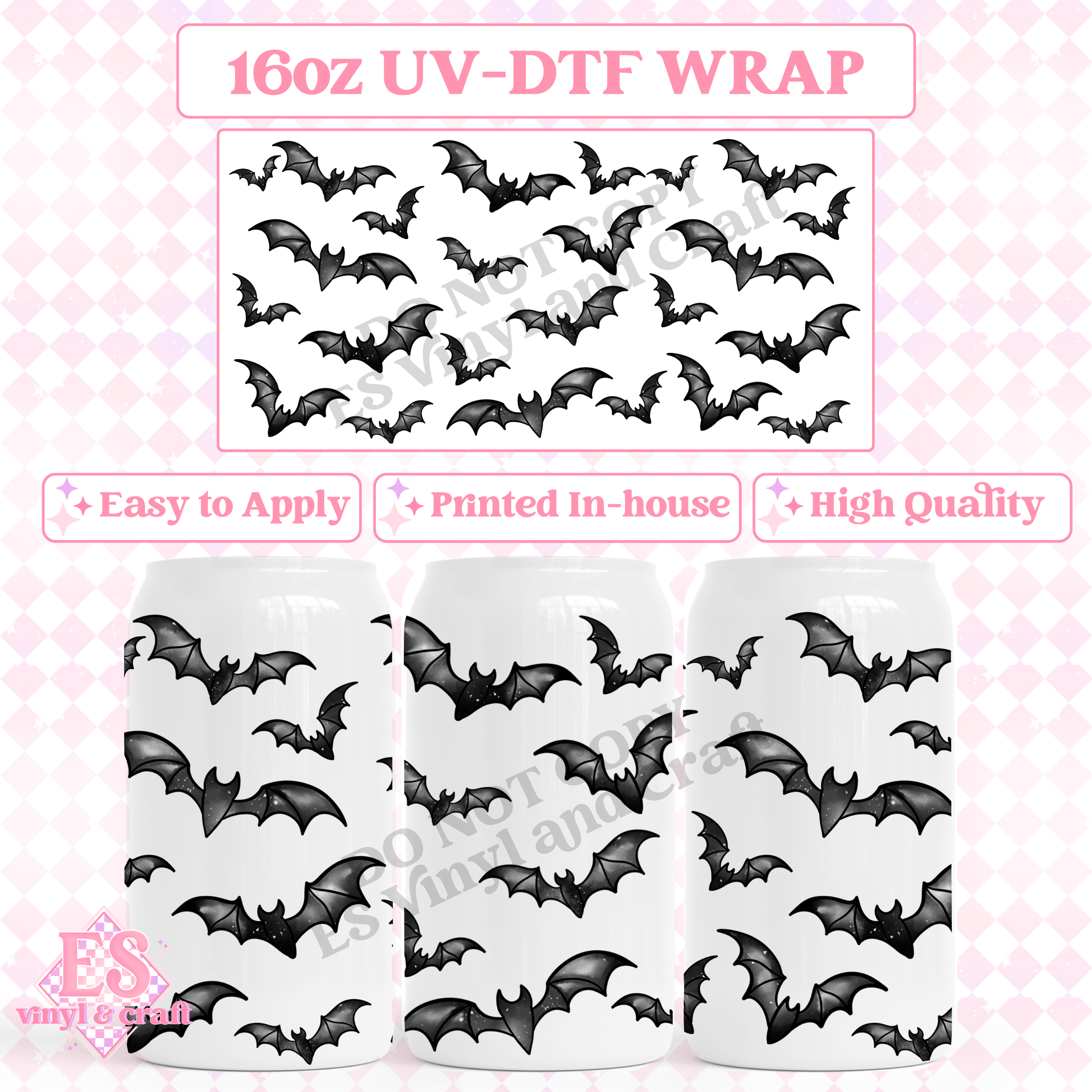 Bats - 16oz Beer Can / Libbey UV-DTF Transfer image 0