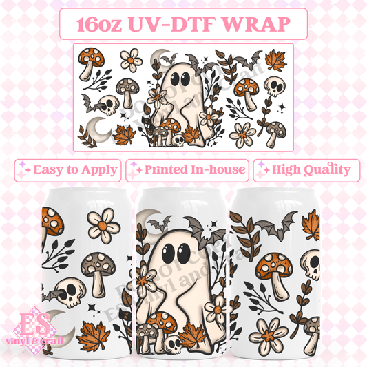 Cottagecore Autumn Ghost - 16oz Beer Can / Libbey UV-DTF Transfer image 0