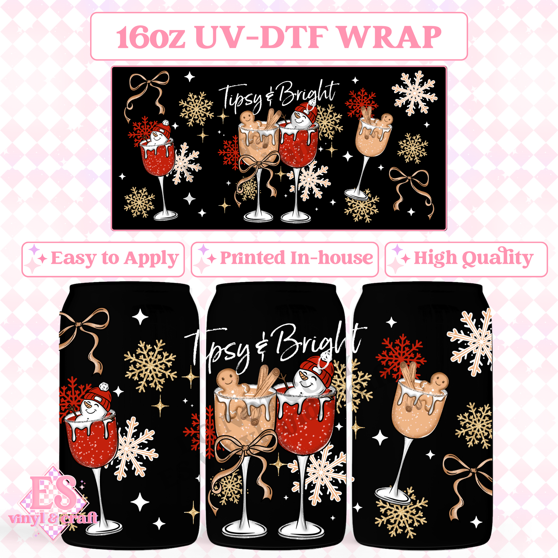 Tipsy and Bright Wine - 16oz Beer Can / Libbey UV-DTF Transfer image 0