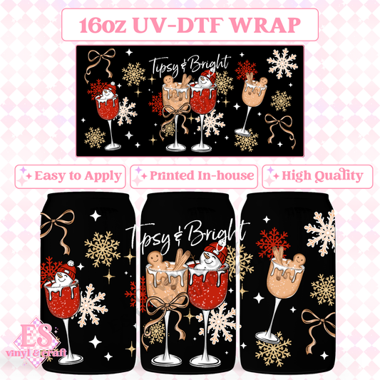 Tipsy and Bright Wine - 16oz Beer Can / Libbey UV-DTF Transfer image 0