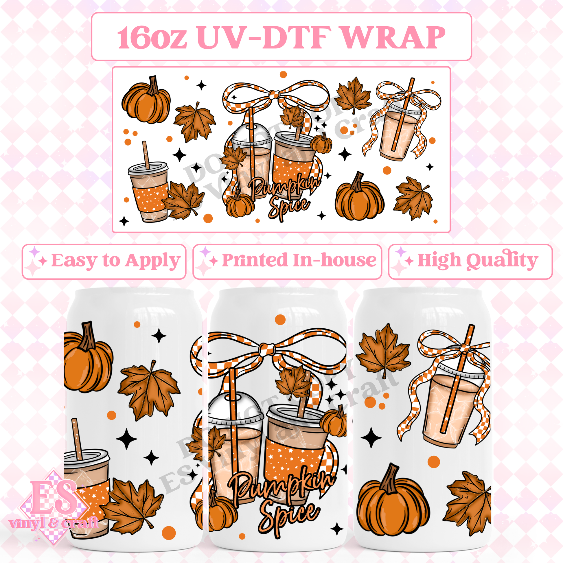 Pumpkin Spice Bow - 16oz Beer Can / Libbey UV-DTF Transfer image 0