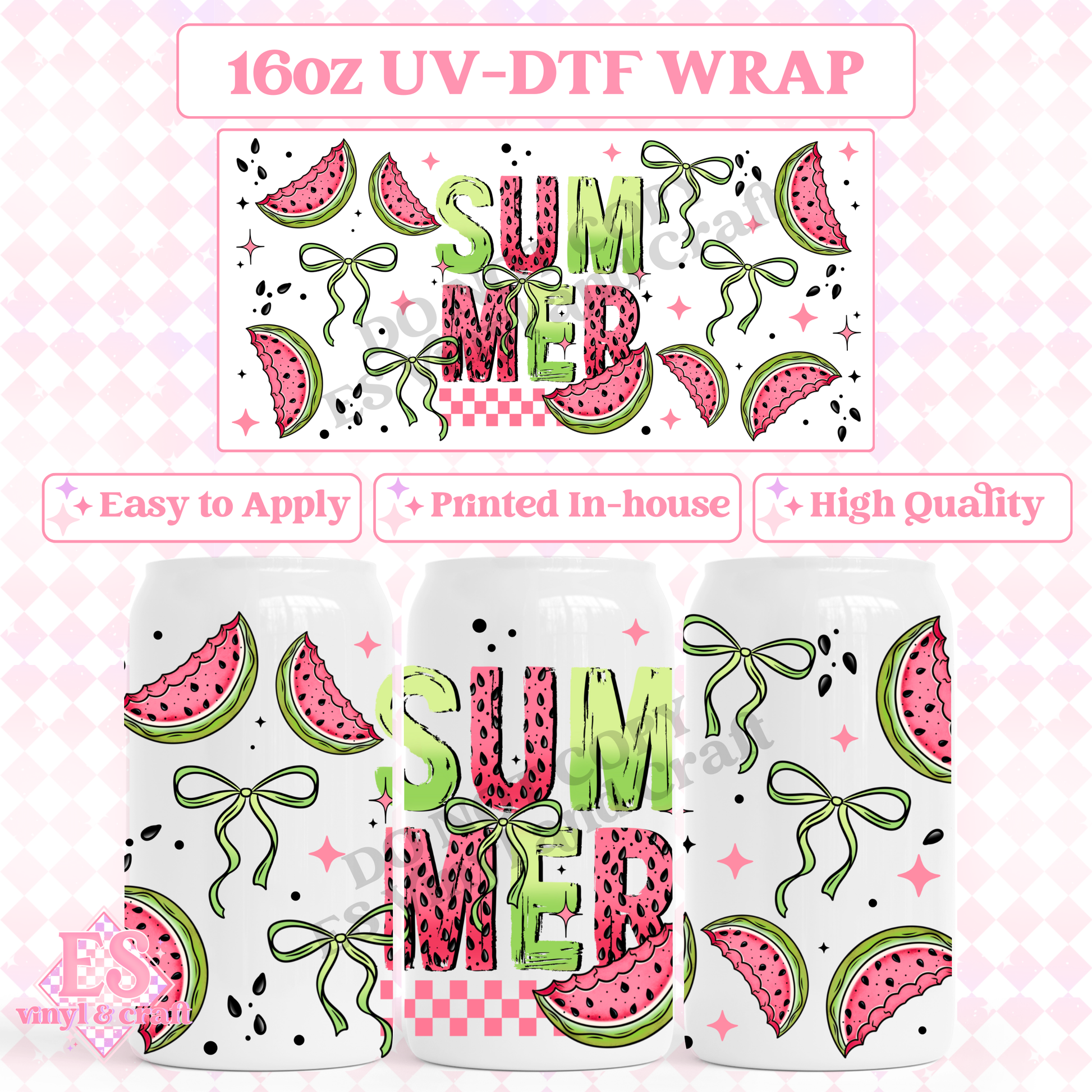 Watermelon Summer - 16oz Beer Can / Libbey UV-DTF Transfer image 0
