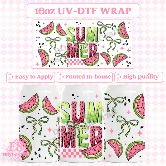 Watermelon Summer - 16oz Beer Can / Libbey UV-DTF Transfer image 0