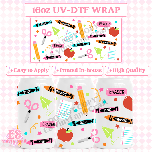 School Things - 16oz Beer Can / Libbey UV-DTF Transfer image 0