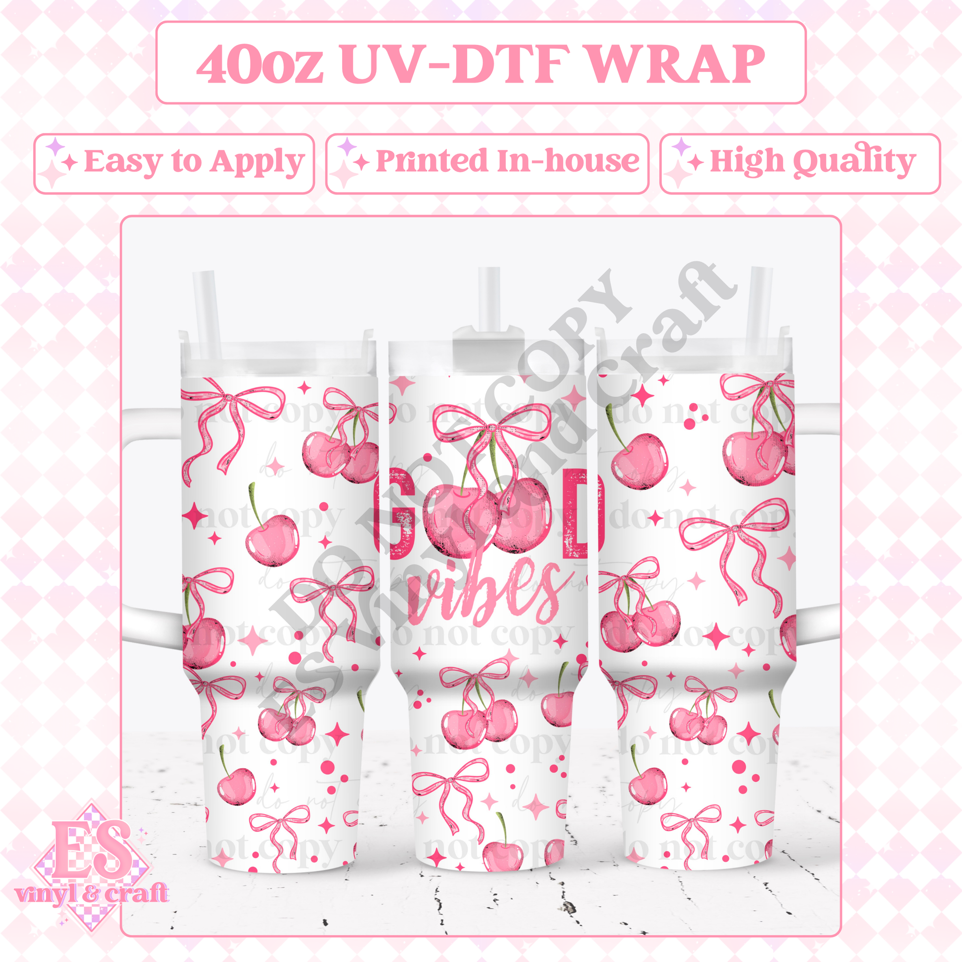 Good Vibes - 40oz Tumbler Wraps - UV-DTF (2 Wraps - Top and Bo image 0