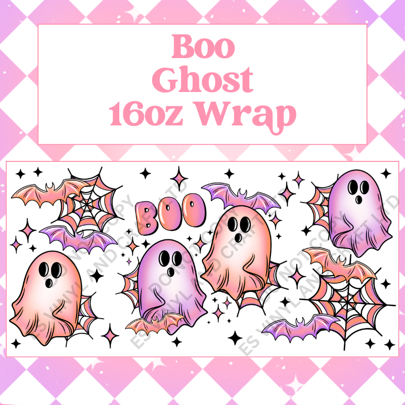 Boo Ghost - 16oz Beer / Libbey Can Wrap Holographic Vinyl image 0