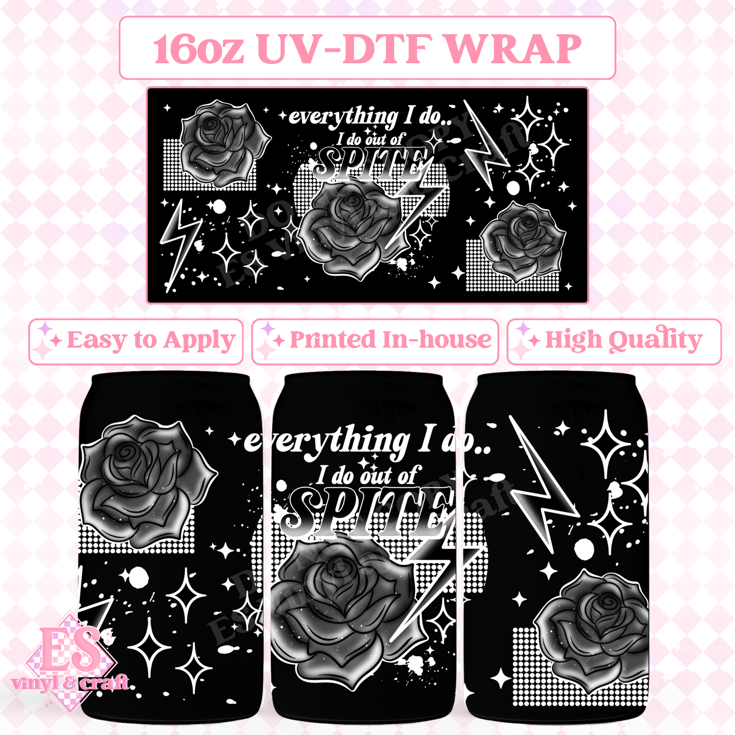 Out of Spite (White Accents) - 16oz Beer Can / Libbey UV-DTF Transfer image 0