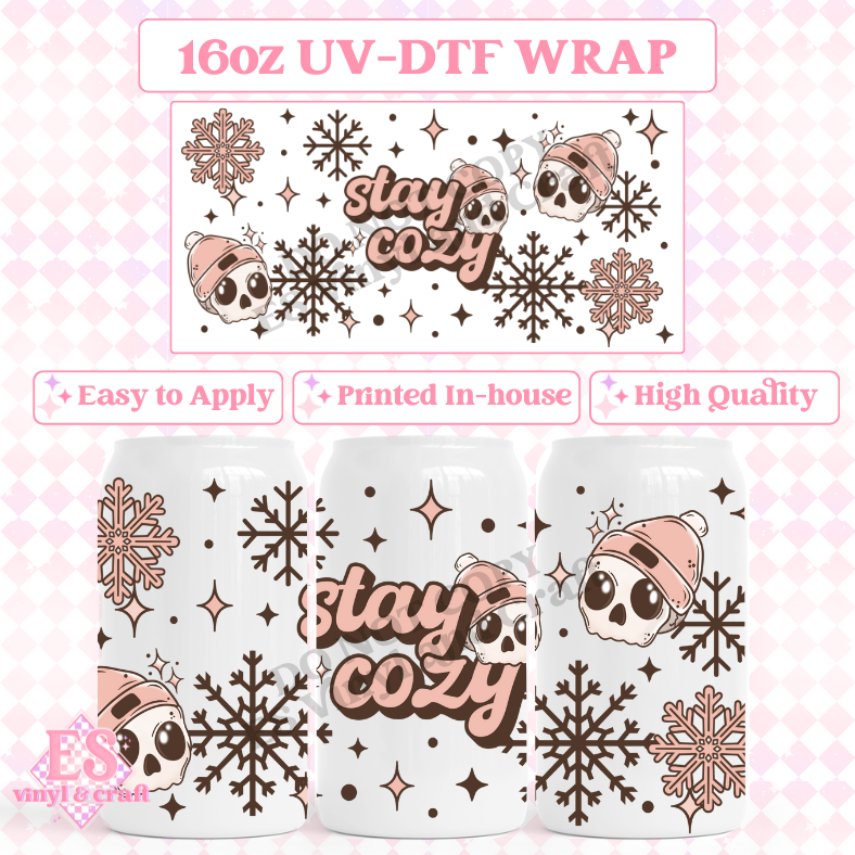 Stay Cozy - 16oz Beer Can / Libbey UV-DTF Transfer image 0