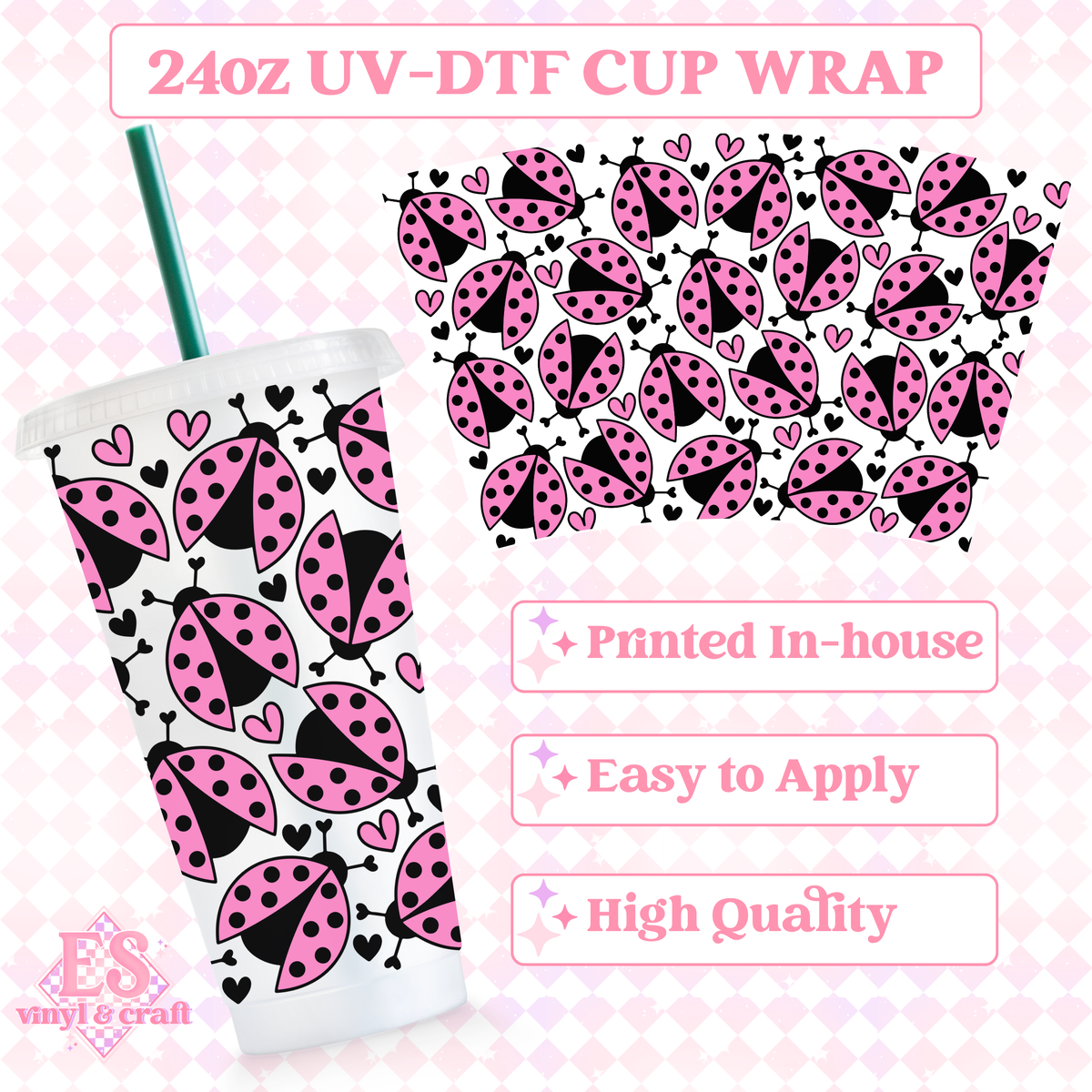 Pink Ladybird - UVDTF 24oz Cold Cup Wrap image 0