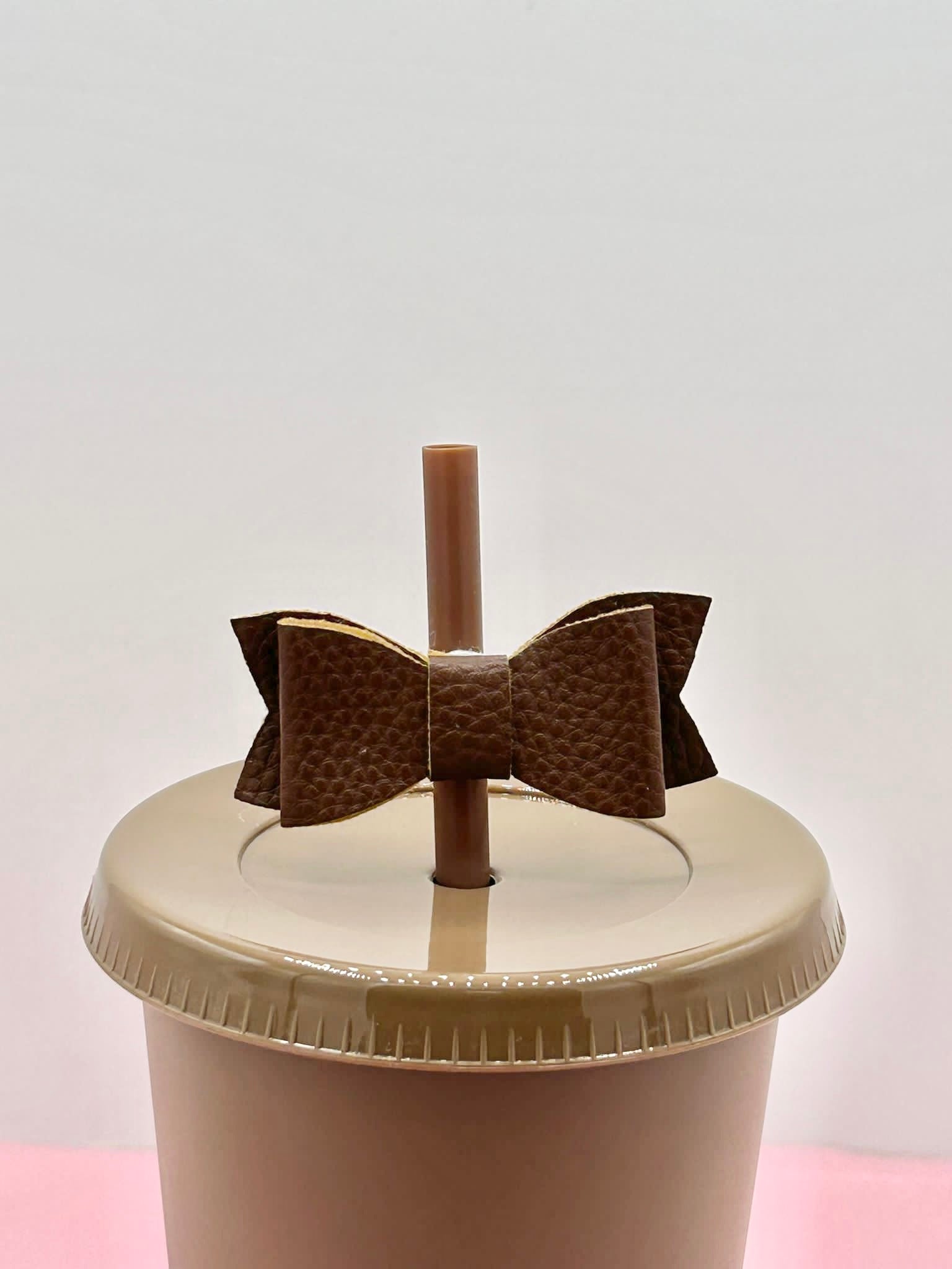 Mini Bow Straw Topper - Faux Leather Chocolate image 0