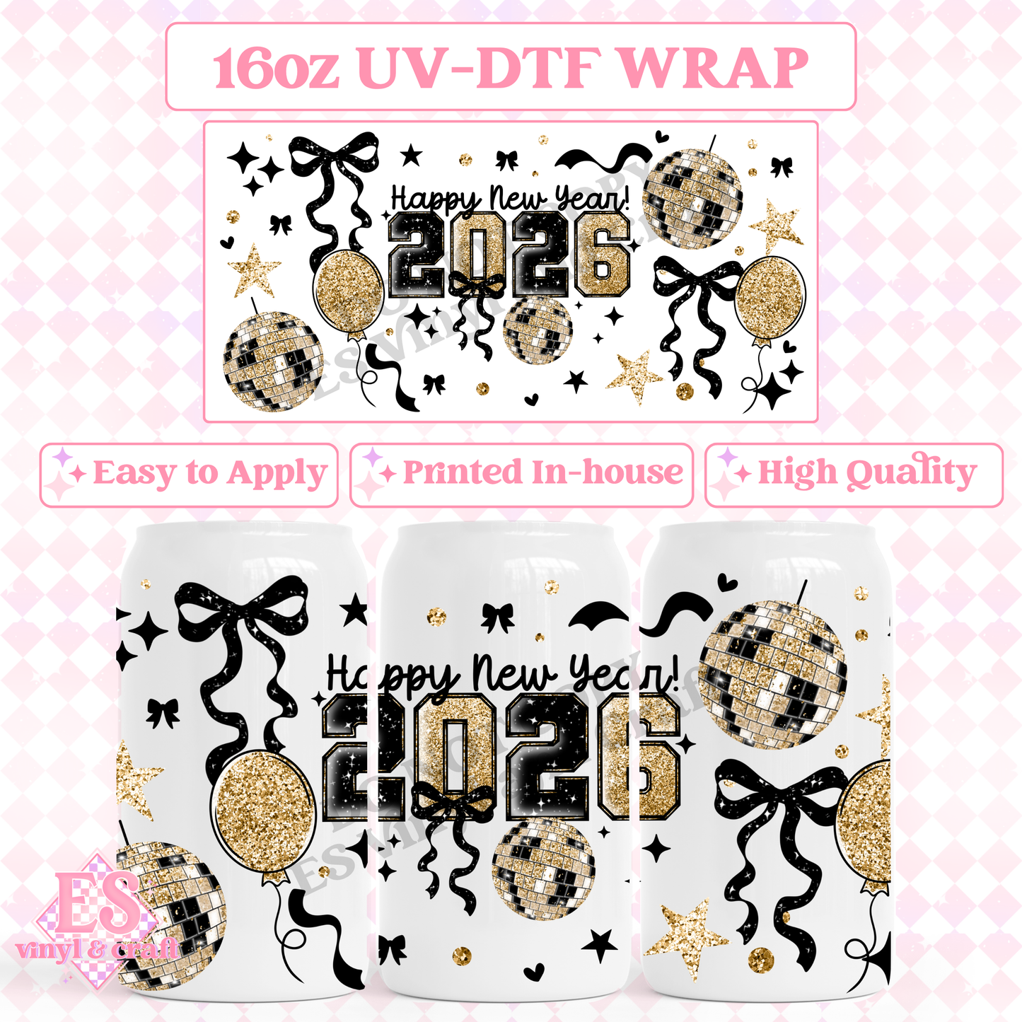 Happy New Year 2026 - 16oz Beer Can / Libbey UV-DTF image 0
