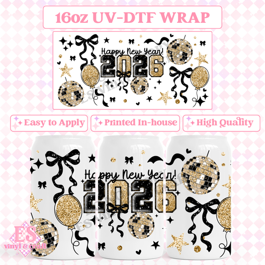 Happy New Year 2026 - 16oz Beer Can / Libbey UV-DTF image 0