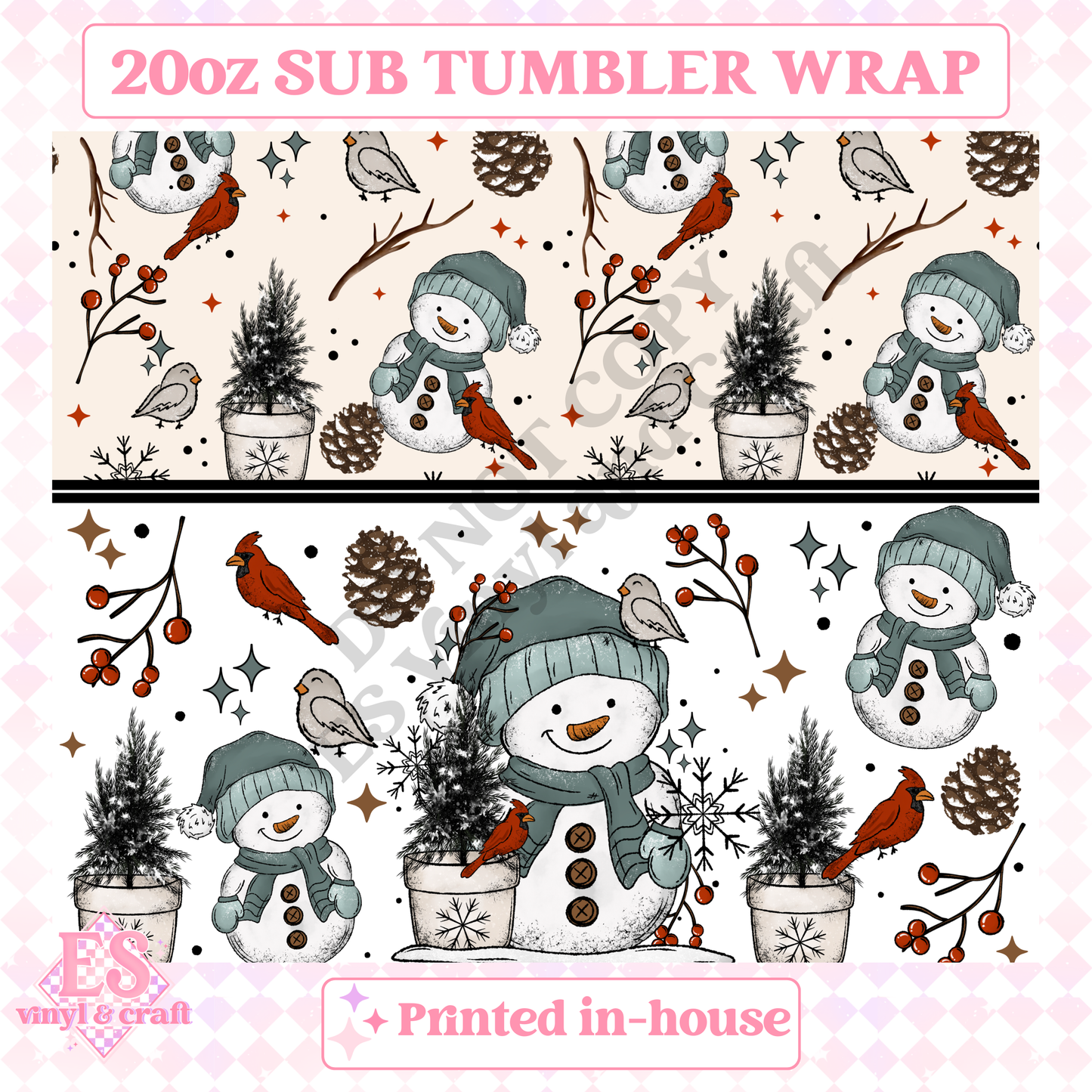 Snowman and Birds - Full 20oz Tumbler Sublimation Print image 1