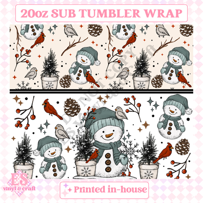 Snowman and Birds - Full 20oz Tumbler Sublimation Print image 1