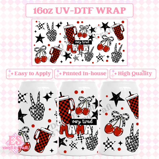 Very Tired Mama Checker - 16oz Beer Can / Libbey UV-DTF image 0