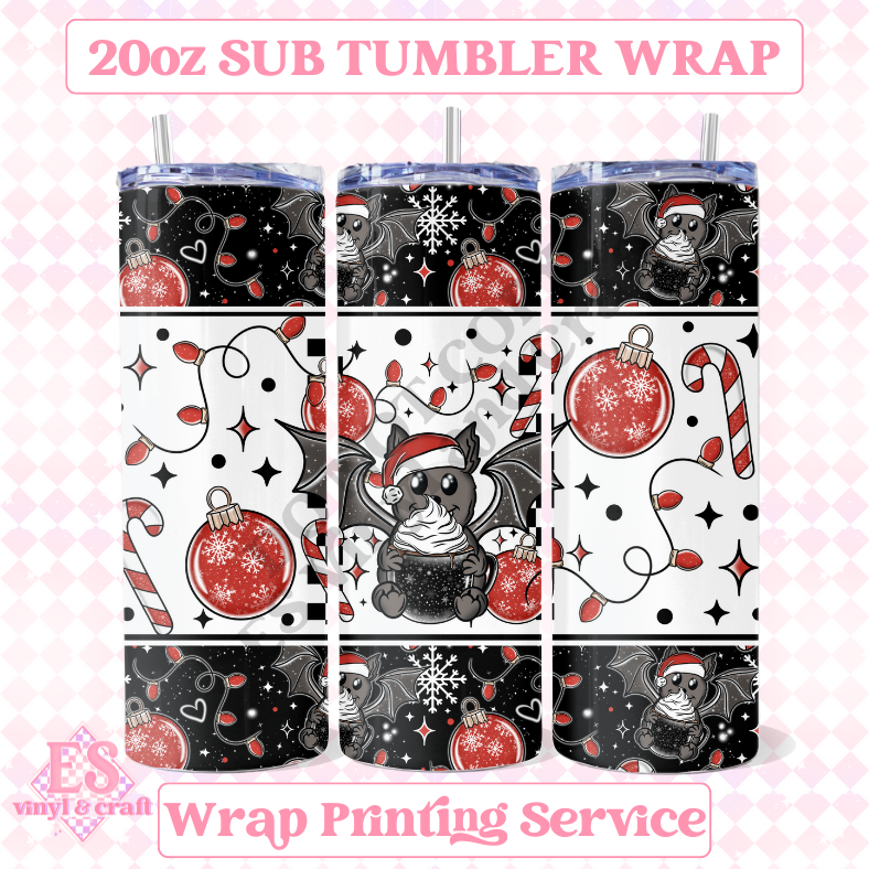 Santa Bat - Full 20oz Tumbler Sublimation Ready Print image 0