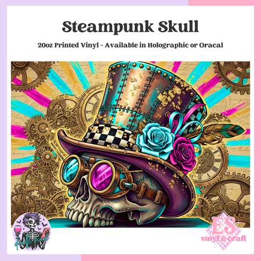 Steampunk Skull - 20oz Printed Tumbler Self Adhesive Vinyl image 0
