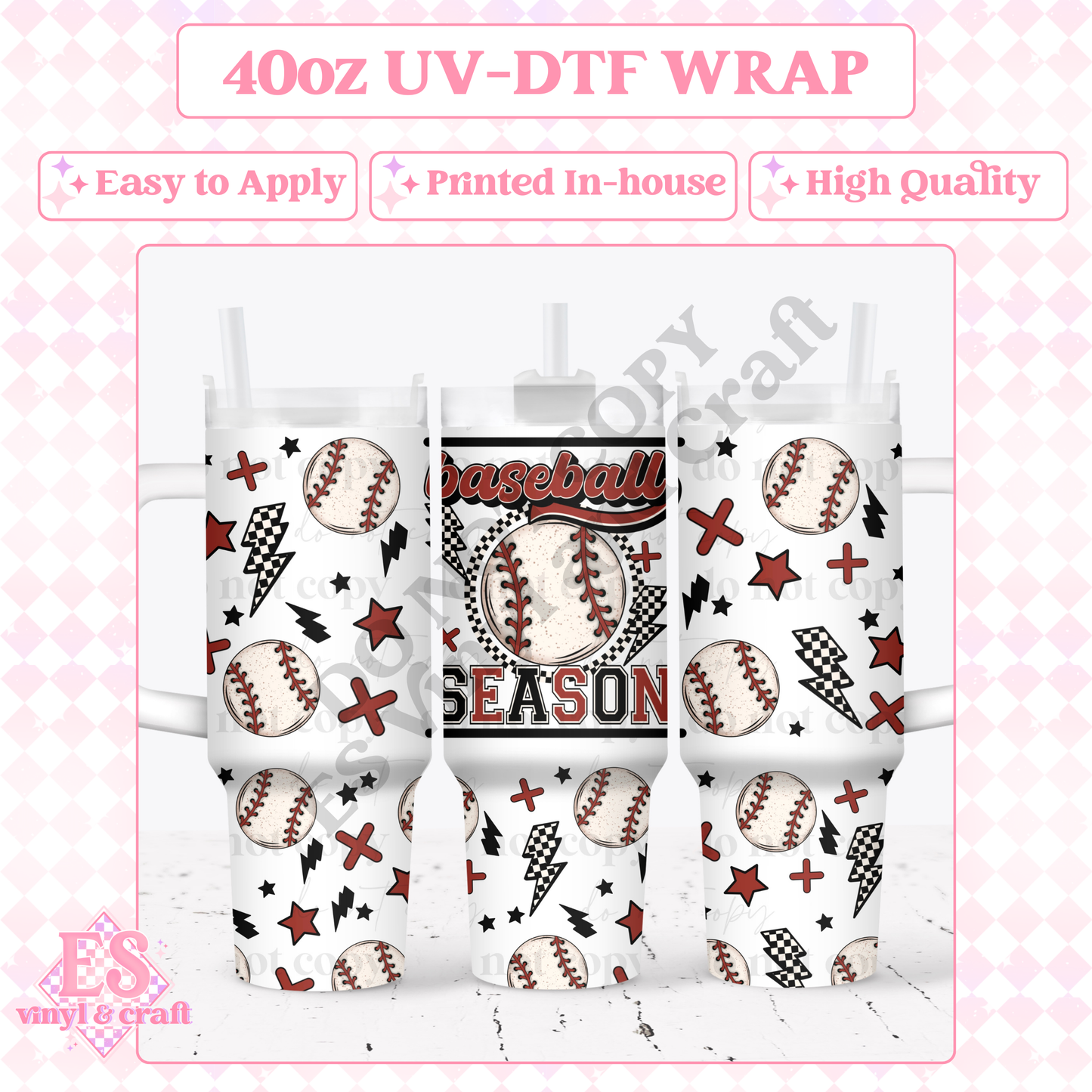 Baseball Season - 40oz Tumbler Wraps - UV-DTF (2 Wraps - Top and Bottom) image 0