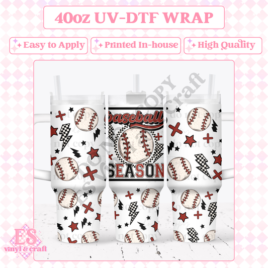 Baseball Season - 40oz Tumbler Wraps - UV-DTF (2 Wraps - Top and Bottom) image 0
