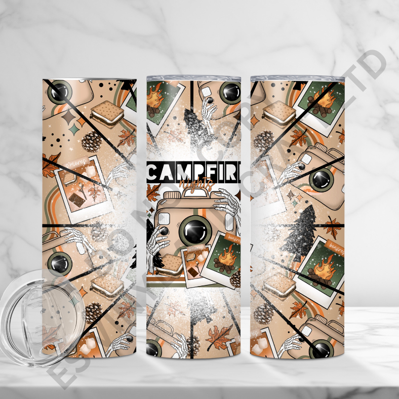 Camp Fire Camera - Full 20oz Tumbler Sublimation Ready To Print image 0